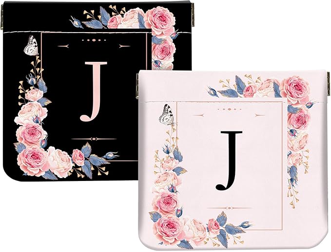 2Pcs Initial Letter PU Leather Small Squeeze Coin Purse Pouch Mini coin Bag Unique And Cute Wallet Cosmetic Bags For Women Girls Men Change Bag Letter J