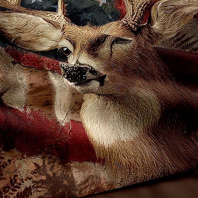 5PCS Deer Comforter Sets Full,Boys Camo Bedding Full,American Flag Comforter,Camo Bed Set for Boys,Adults,Teens
