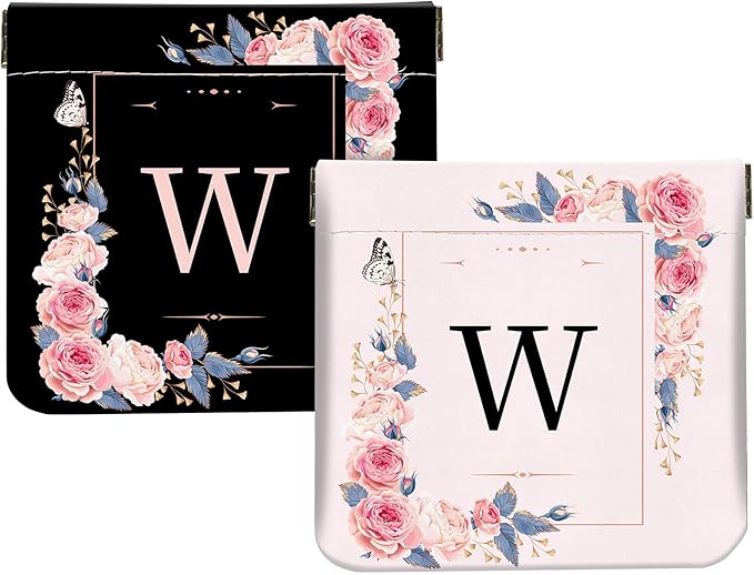 2Pcs Initial Letter PU Leather Small Squeeze Coin Purse Pouch Mini coin Bag Unique And Cute Wallet Cosmetic Bags For Women Girls Men Change Bag Letter W