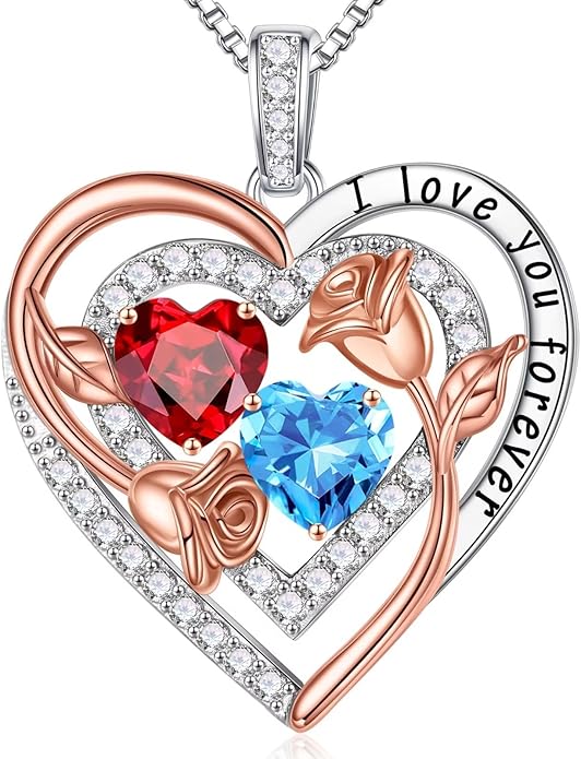Iefil Valentines Day Gifts for Her - Sterling Silver Birthstone Necklace Anniversary Birthday Gifts for Her Wife Mom Daughter