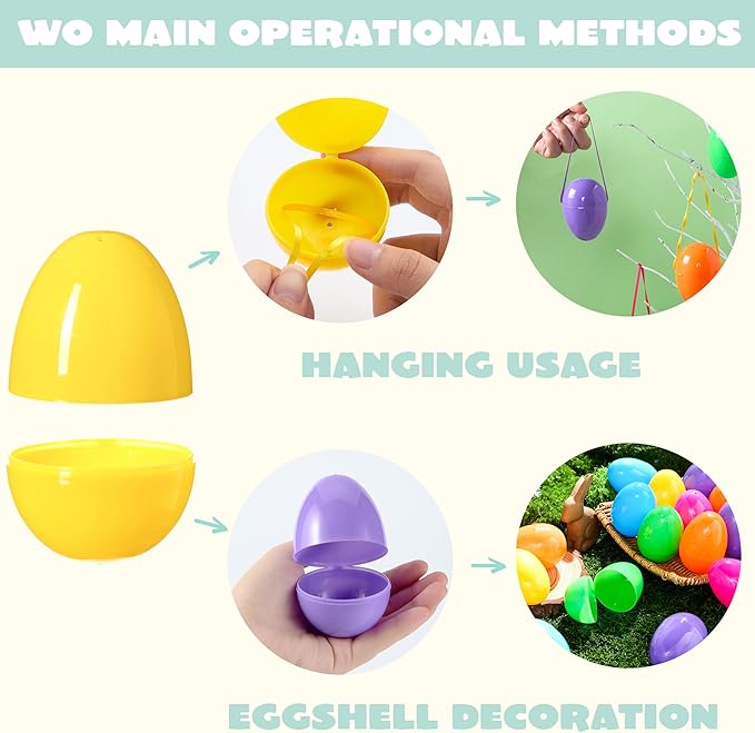 JOYIN 36 PCS 3.15" Easter Eggs with Hanging Ribbon, Colorful Plastic Eggs Empty Fillable, Bright Eggshells for Easter Hunt, Basket Stuffers, Hanging Tree Decor, Party Favor Supplies