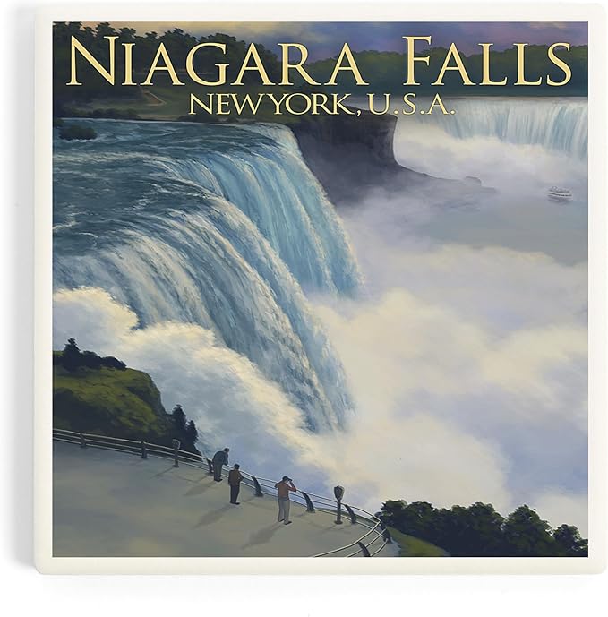 Lantern Press Niagara Falls, New York (Absorbent Ceramic Coaster, Single, Cork Back, Kitchen Table Decor)
