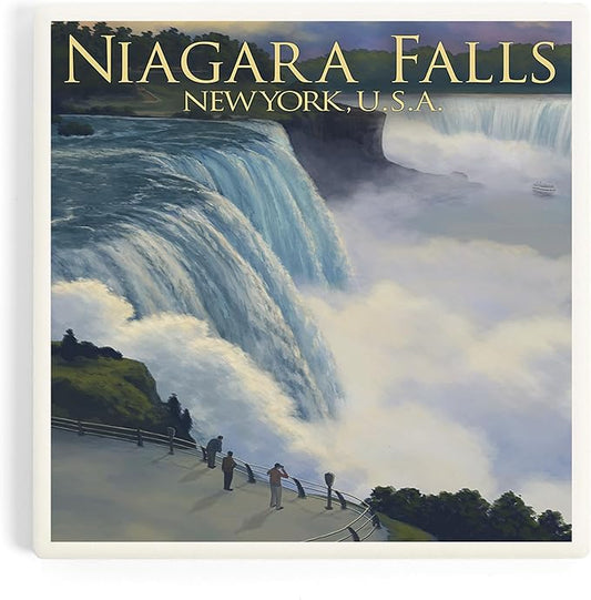 Lantern Press Niagara Falls, New York (Absorbent Ceramic Coaster, Single, Cork Back, Kitchen Table Decor)