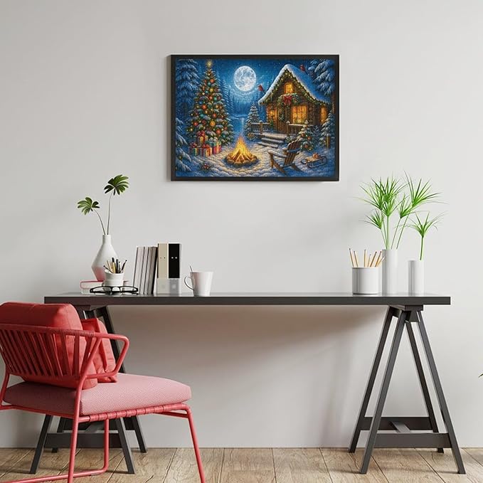 Christmas Tree with Moon 500-Piece Wooden Jigsaw Puzzle, Festive Holiday Puzzle, Nighttime Christmas Tree Scene, Cozy Indoor Fun, Family Entertainment, Mindful Leisure Activity