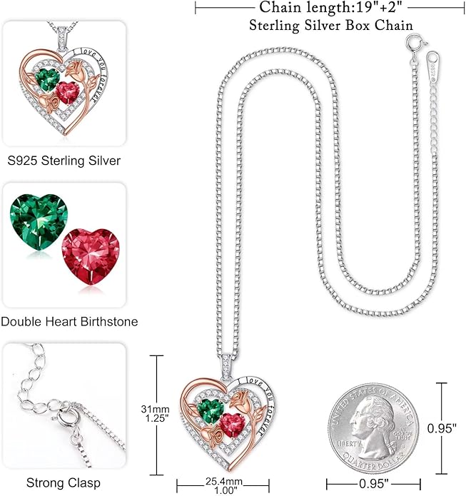 Iefil Valentines Day Gifts for Her - Sterling Silver Birthstone Necklace Anniversary Birthday Gifts for Her Wife Mom Daughter