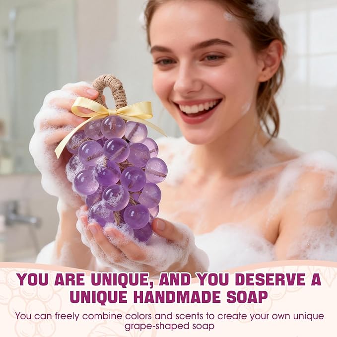 Soap Making Kit for Adults, Grape Soap Complete Accessories Contains Mould Soap Base Color Essential Oil Realistic and Beautiful Appearance Safe and Reliable Ingredients Perfect Handmade Gift