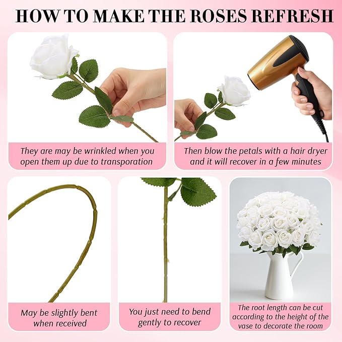 Roses Artificial Flowers, Silk Roses with Stems for Wedding Bridal Bouquets, Valentine Anniversary Mother's Day Get Well Hostess Housewarming Gifts, Indoor Outdoor Decor Party Centerpiece (12, White)
