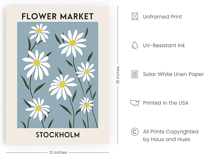 HAUS AND HUES Flower Market Poster, Danish Pastel Posters, Flower Posters and Prints, Flowers Wall Poster, Flower Prints Wall Art, Pastel Room Decor Aesthetic Flowers Wall Art (Unframed, 12x16)