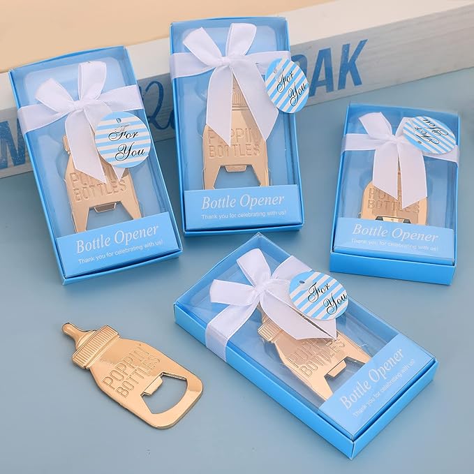 16 Pack Bottle Opener Baby Shower Favor For Guest,Cute Poppin Bottle Shaped Bottle Opener Favors for Baby Shower Souvenir Supplies and Decorations For Boy or Girl (Blue, 16)