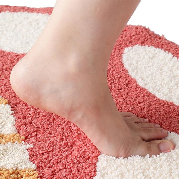 Ankah Shower Rug Bath Mat Forest Series Cartoon Design Bathroom Rug, Fluffy, Soft, Non-Slip, Durable, Absorbent Bath Rug, Irregular Plant Shaped Door Mat and Carpet, 30" x 31.5", Mushroom