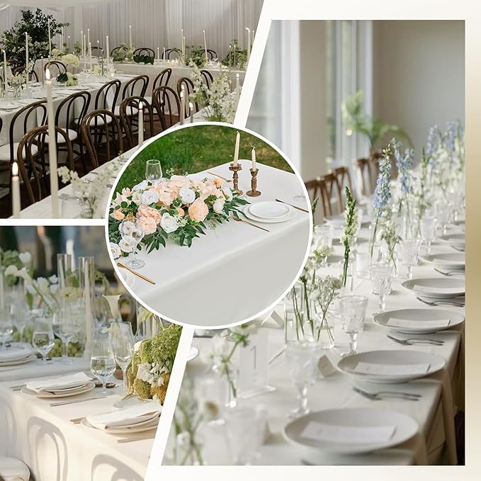 Ivory 6 Pack Polyester Table Cloth 60 x 84 Inch, Rectangle Tablecloths for 6 Foot Tables Washable Table Cloth for Party Wedding