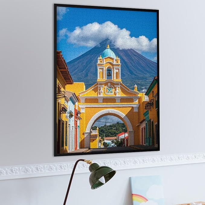 Wooden Puzzle 1000 Pieces - Famous Arch and Volcano View Antigua Guatemala Holiday Jigsaw Puzzles， Exquisite Art Design，for Puzzles Challengers and Enthusiasts，Puzzle Games for Children and Adults