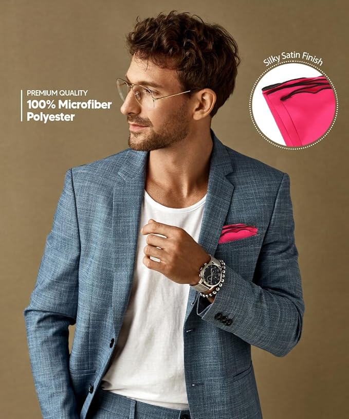 Premium Pre-Folded Four-Point Suit Pocket Square for Men with Sewn Pocket Fold