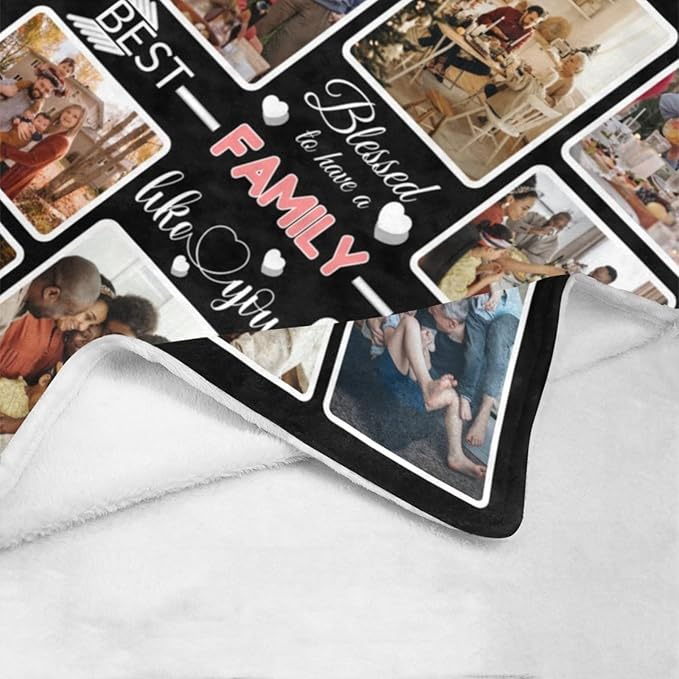 Custom Blanket Gifts for Family, Customized Blankets with Photos, Make a Personalized Bed Throws to My Family, Custom Souvenir Throw Blanket for Best Family Ever, 8 Collages Made in USA