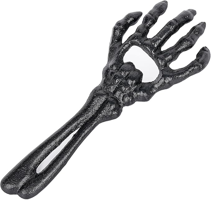 Sungmor Cast Iron Skeleton Hand Bottle Opener - Heavy Duty Vintage Gothic Bar Accessory, Wall Mount Black Skull Hand for Beer & Soda Bottles, Halloween Party Novelty Décor