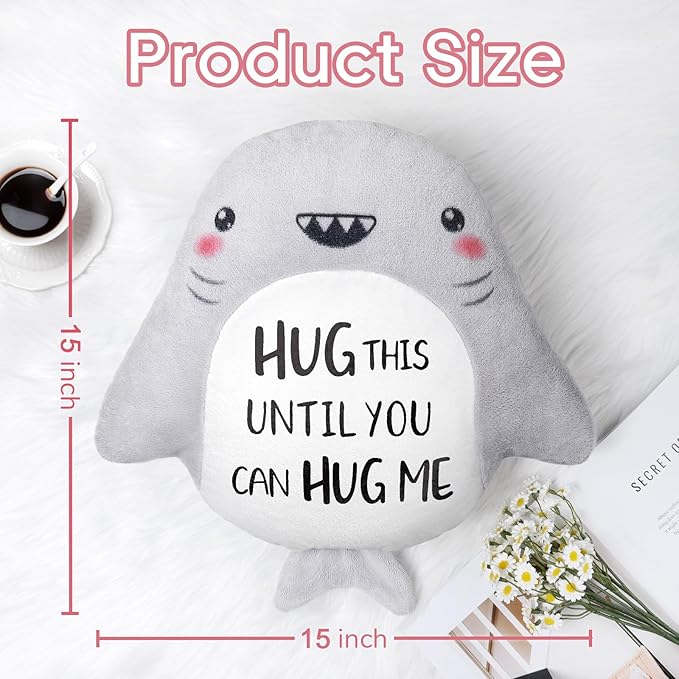 Christmas/Birthday Gifts for Girlfriend/Boyfriend, Long Remote Distance Relationship Gifts- Novelty Cute Shark Pillow- I Love Miss You Gift for Her/Him, 15”×15”