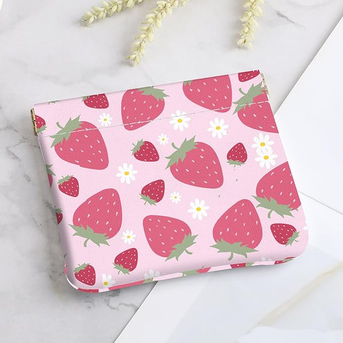2Pcs PU Leather Small Squeeze Coin Purse Pouch Mini coin Bag Unique And Cute Wallet Cosmetic Bags Change Bag For Women Girls Men （Pink Strawberry