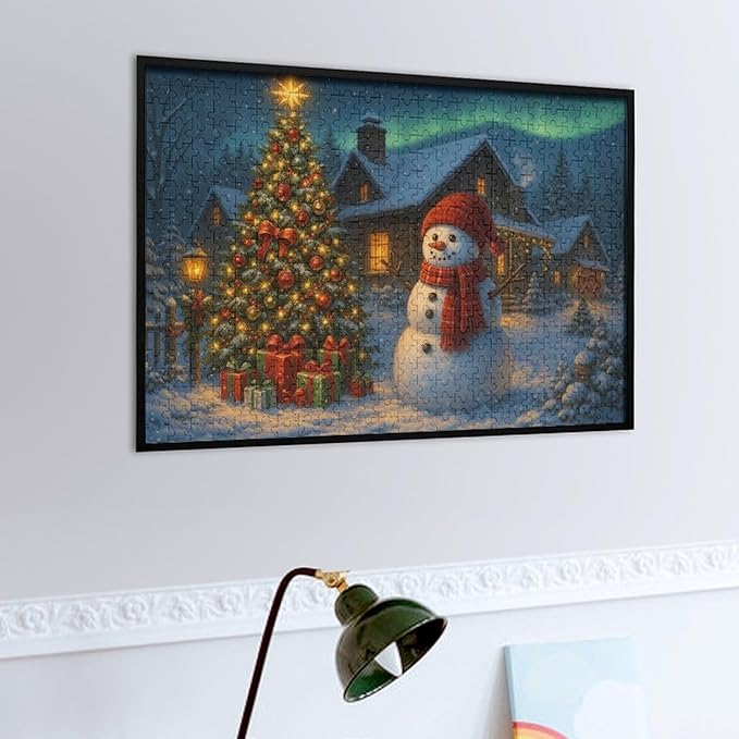 Christmas Tree Snowman 1000-Piece Wooden Jigsaw Puzzle, Holiday Puzzle, Snowman and Christmas Tree Scene, Relaxing Indoor Activity, Family Fun, Mindful Leisure