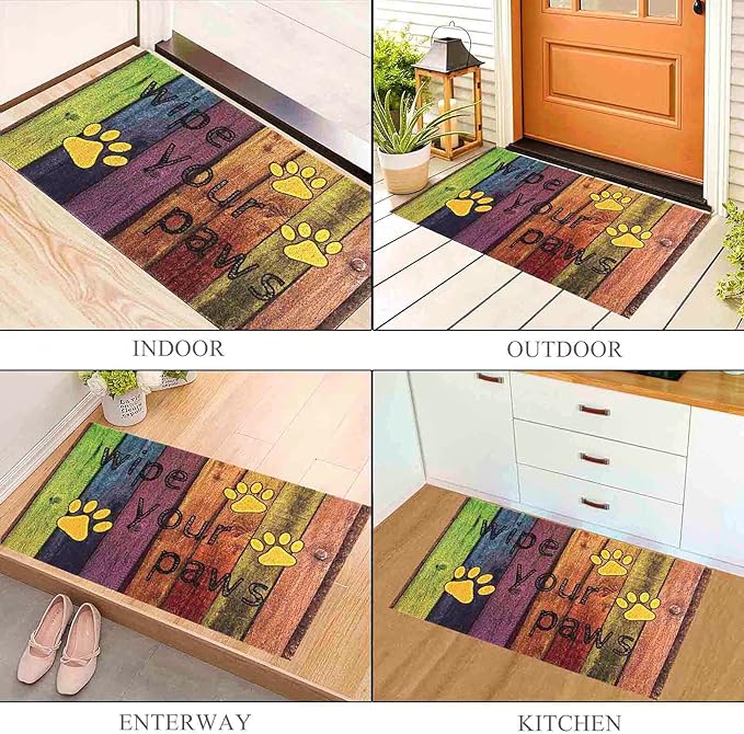 Darkyazi 23.6" x 35.4" Colorful Doormats Entrance Front Door Rug Funny Outdoors/Indoor/Bathroom/Kitchen/Bedroom/Entryway Floor Mats，Non-Slip Polyvinyl Chloride (Wipe Your Paws-Yellow)