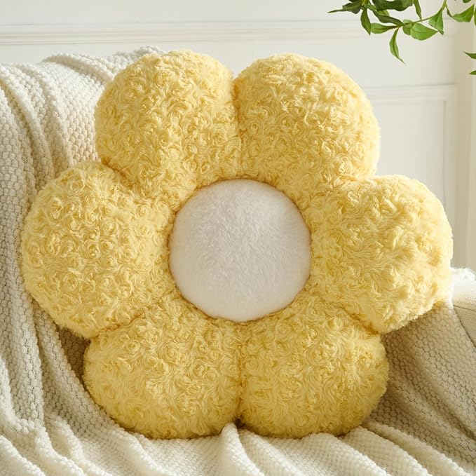 Flower Pillows, Decorative Throw Pillow with Soft Plush for Couch, Flower Shaped Pillow Home Decor Daisy Pillow for Bed (Yellow, 14.9 Inches)