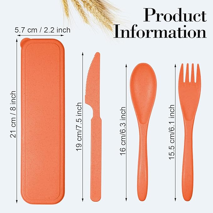 Yahenda 28 Sets Reusable Travel Utensils Set with Case Wheat Straw Cutlery Portable Spoon Knife Forks Plastic Tableware Lunch Box Accessories Bulk for Adults Travel Picnic Camping Utensils(Multicolor)