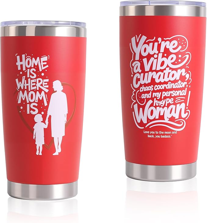 Christmas Gifts for Mom 2025,20oz Insulated Tumbler with Lid, Mothers Day Stainless Steel Travel Mug for Hot/Iced Coffee - Leakproof, Sweatproof, Durable Cup for Home, Office, Commuting,Red