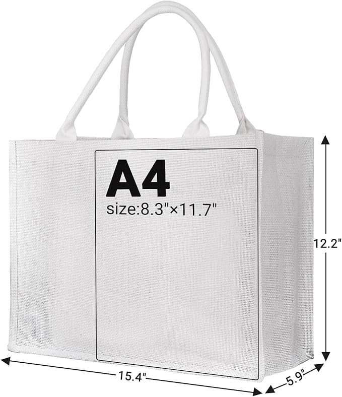 Segarty Tote Bags, 6 Pack Large White Burlap Jute Reusable Canvas Gift Favors Bag with Handles Blank Tote Bulk for Bridesmaid Wedding, Women Market Grocery Shopping, Bachelorette Party, Beach Trip