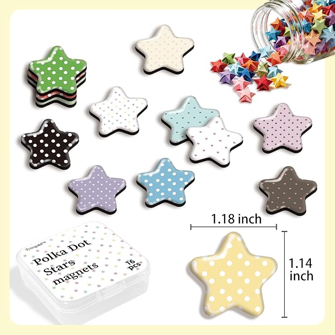 16 Pcs Fridge Magnets Polka Dot Stars Pattern Refrigerator Magnets Strong Magnetic Cute Small Decorative Designs for Office, Kitchen, Home, Locker, School, Cabinet, Whiteboard & Gift