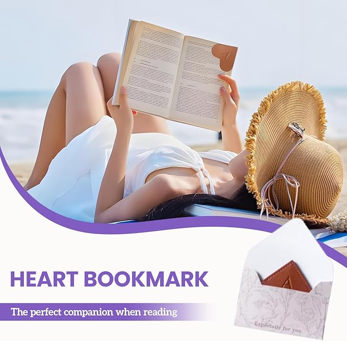 MOTEERLLU Personalized Leather Heart Bookmark with Initials, Cute Custom Corner Bookmarks for Reading Women, Men, Kids, Teachers, Book Lovers Gifts(Brown Q)