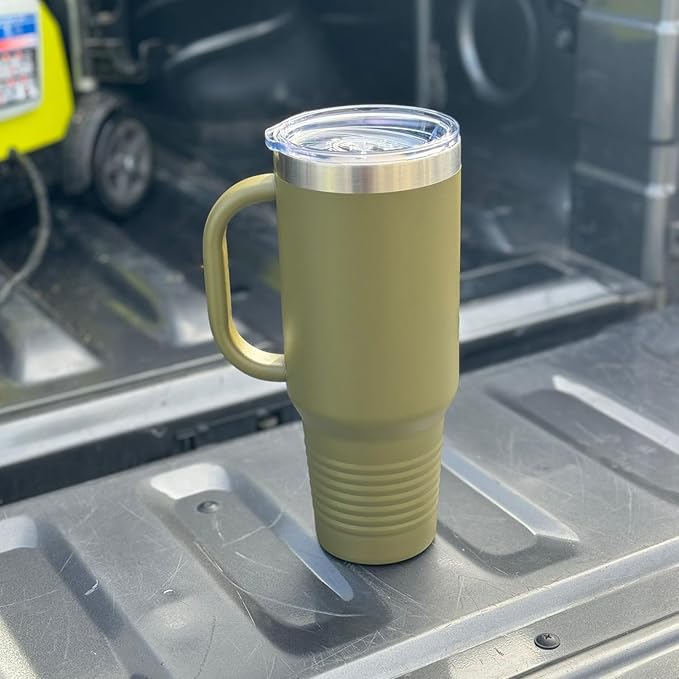 LaserGram 40oz Vacuum Insulated Travel Mug with Handle, Starfish, Personalized Engraving Included (Camo Green)