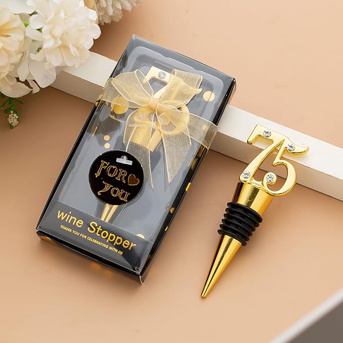24 Pack 75th BirthdayParty Favors For Guests -75 Years Old Wine Stopper Bottle Stopper With Gift Box For 75th Wedding Anniversary Party Favor Souvenirs Decoration