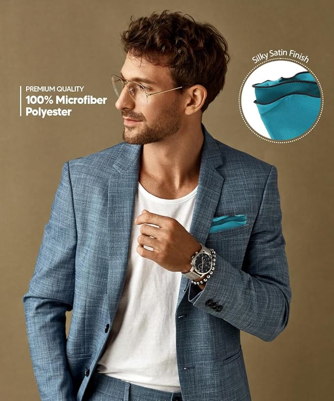 Premium Pre-Folded Four-Point Suit Pocket Square for Men with Sewn Pocket Fold
