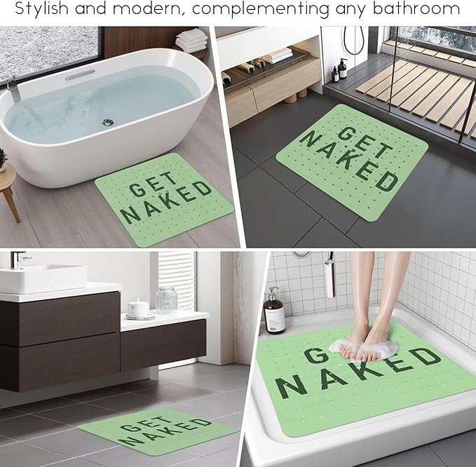 Bathtub Mat Non Slip, Get Naked Square Bath tub Mat Shower Floor Mat with Suction Cups for Adults Kids Elderly 21 X 21 Inch