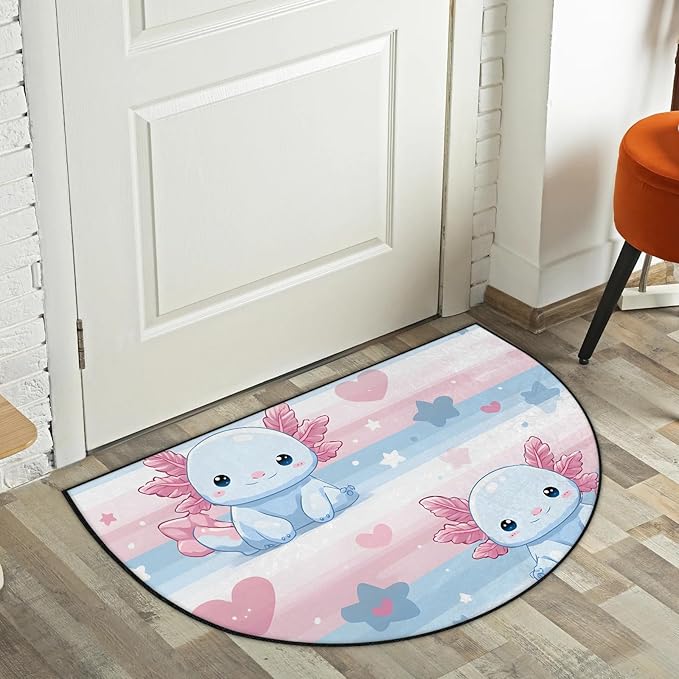Half Round Door Mat Cartoon Salamander Non Slip Bath Mats Absorbent Front Porch Rugs Shower Mat for Living Room Bedroom Kitchen Bathroom Floor Home Decor