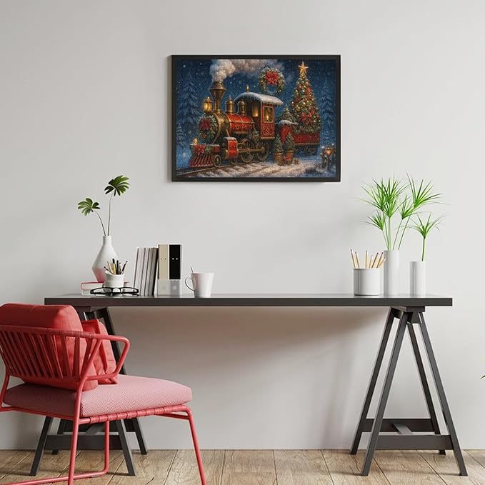 Christmas Train Christmas Tree 500-Piece Wooden Jigsaw Puzzle, Holiday Train Puzzle, Christmas Tree Scene, Family Entertainment, Indoor Fun, Mindful Leisure Activity