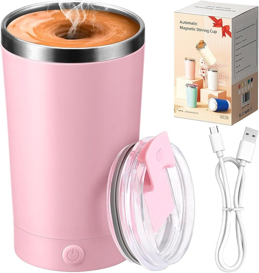 hatisan Self Stirring Coffee Mug With Lid Electric High Speed Self Stirring Mug 400ml Rechargeable Detachable Stainless Steel Self Stirring Cup for Coffee, Milk, Cocoa Christmas Gift(Pink)