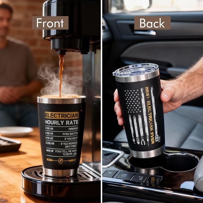 Electrician Gifts for Men - 20oz Electrician Tumbler with Best Electrician Ever & Funny Hourly Rate Design, Complete with Gift Box | Gifts for Electricians Men