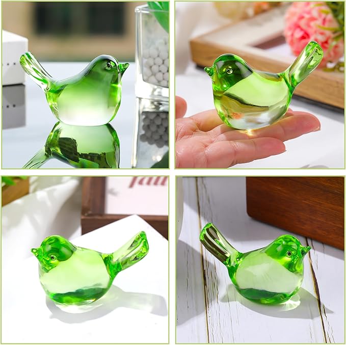 Ornalrist Crystal Green Birds Figurines Home Decor, Glass Art Birds Collectible Figurines Paperweights Crystal Decor Gifts for Women Mom Friends (Green)