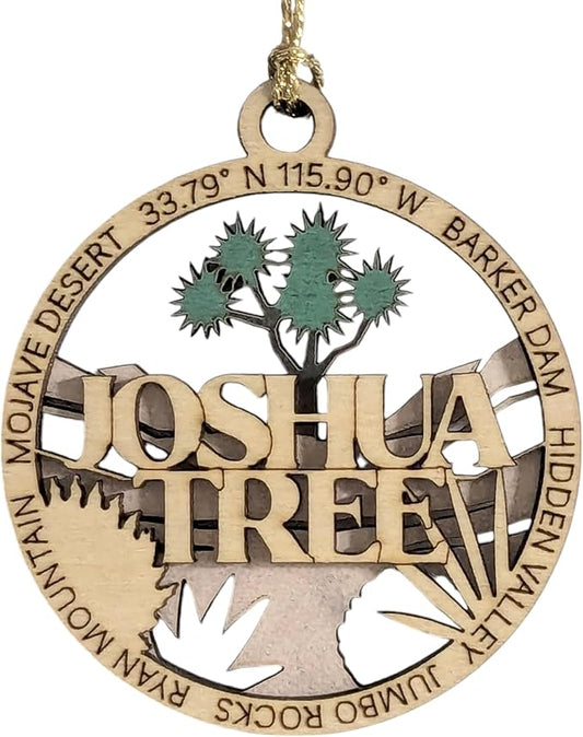 Joshua Tree National Park 3" Christmas Ornament - Laser Cut Wood, 2-Layer Design Featuring Mojave Desert Landscape, USA-Made