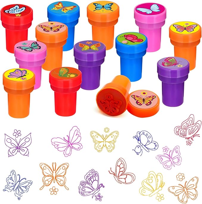 Cinrobiye 24 PCS Butterfly Party Stampers – Spring Birthday Favors for Girls Boys, Classroom Rewards, Carnival Prizes, Goodie Bag & Pinata Fillers, Butterfly Theme Party Supplies