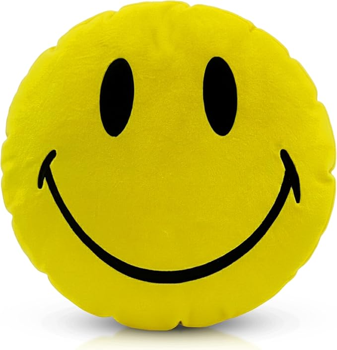 Smiley Face Pillow - Cute Plush for Fun Bedroom Decor - 16" X 16" Soft Cotton Cool Smiley Pillow with Inserts Included - Birthday Gift - Room Decor Aesthetic for Bedroom. (Yellow)