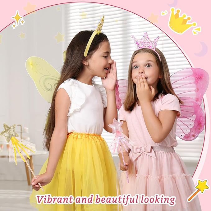 48 Pcs Princess Party Favors Including 24 Glitter Star Fairy Wands and 24 Sequin Princess Crown Headbands for Girls Birthday Party Gifts