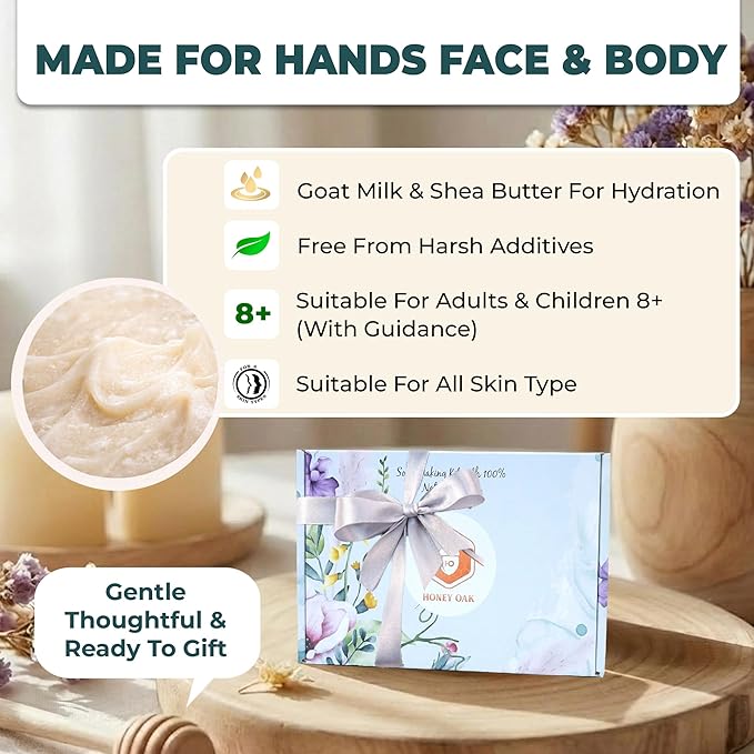 DIY Soap Making Kit Gift Set for Adults & Kids – Melt & Pour Natural Soap Kit with Shea Butter, Goat Milk & Essential Oils – Easy Craft for Beginners, Family Fun, Self-Care & Holiday Gift Set