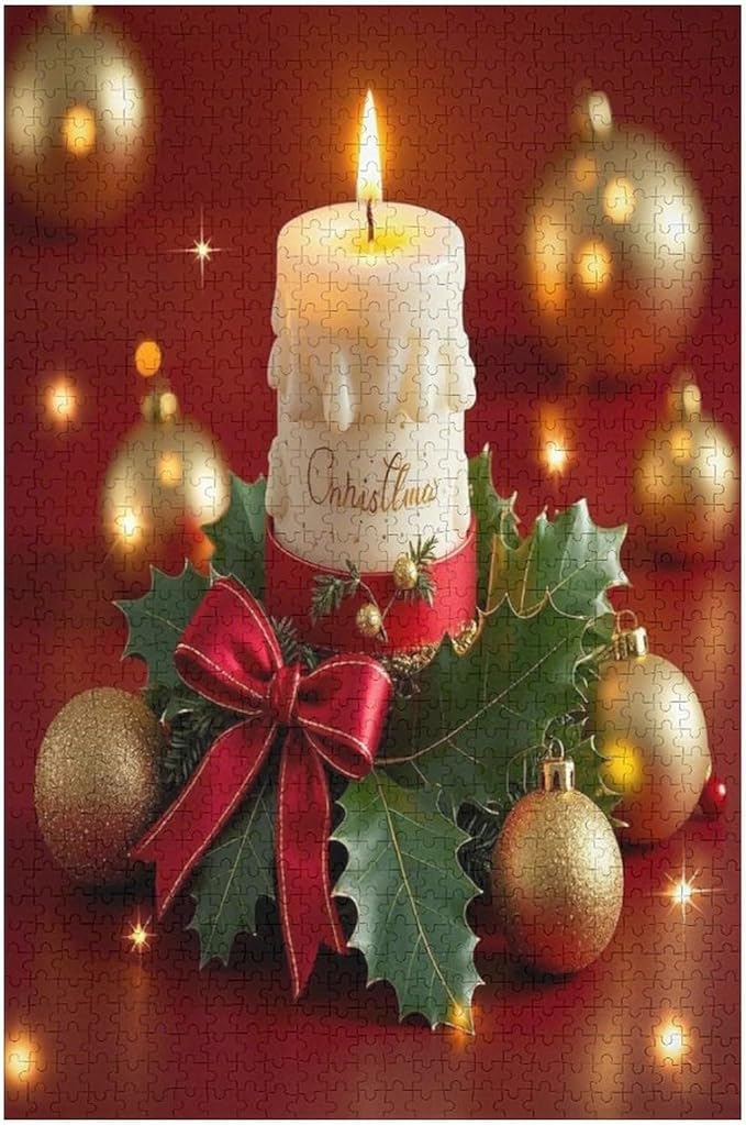 Jigsaw Puzzles for Adults 1000 Piece - Christmas Atmosphere Candle Light，Merry Christmas Themed Wooden Puzzles，Stress Relief Games，Puzzle Games Challenge Puzzles，Educational Games