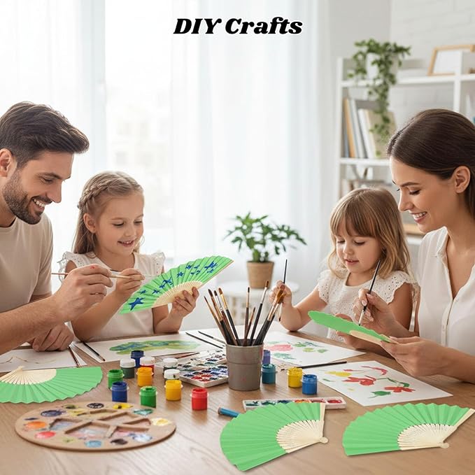 JOHOUSE 12PCS Foldable Hand Fan, 8.3 Inch Green Paper Fans for Woodland Baby Shower Decorations, Wedding, Outdoor Party Favors, Bridal Shower DIY Crafts Photography Prop
