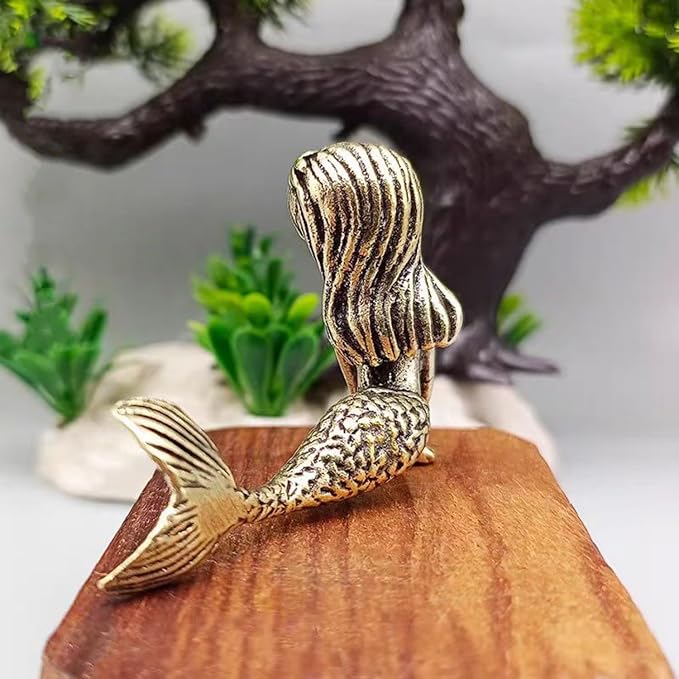 Small Brass Metal Statue,Mermaid Brass Figurine,Solid Copper Decorations,Tea Pet Home Decorations,Fung Shui Statue for Housewarming,Collection Gifts