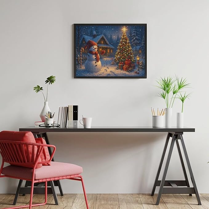 Christmas Tree Snowman 500-Piece Wooden Jigsaw Puzzle, Holiday Puzzle, Christmas Tree and Snowman Scene, Relaxing Indoor Activity, Family Entertainment, Mindful Leisure
