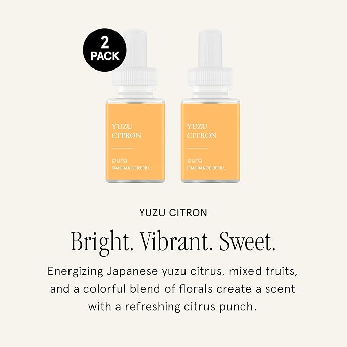 PuraHome Scent Refill - Smart Home Air Diffuser - Up to 120-Hours of Luxury Fragrance per Refill - Home Essential - Clean & Safe Diffuser Fragrance - 2 Pack, Yuzu Citron