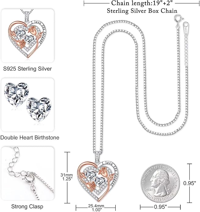 Iefil Valentines Day Gifts for Her - Sterling Silver Birthstone Necklace Anniversary Birthday Gifts for Her Wife Mom Daughter