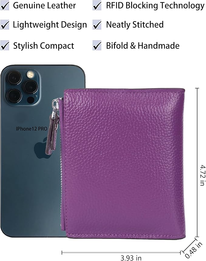 AINIMOER Women's RFID Blocking Leather Small Compact Bi-fold Zipper Pocket Wallet Card Case Purse with id Window